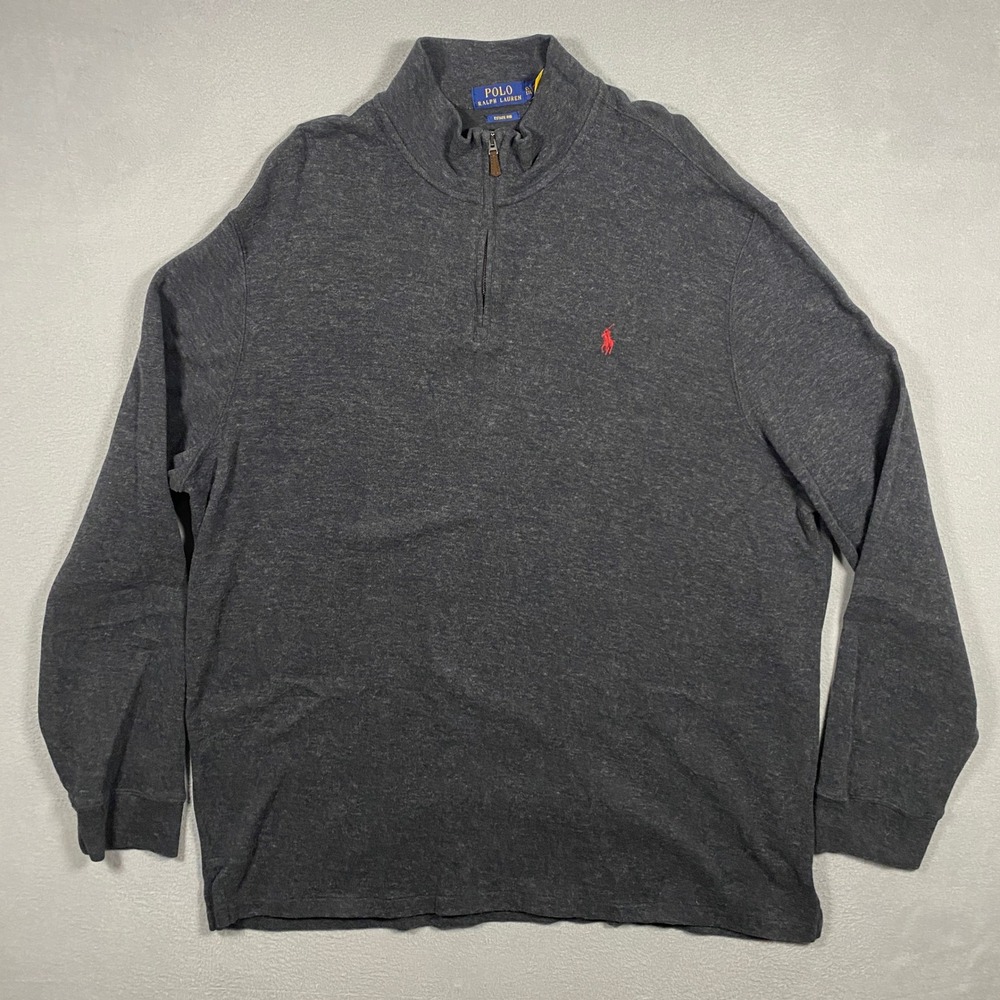 Polo Ralph Lauren Quarter Zip Mens XXL Gray Estate Rib Pullover Sweater